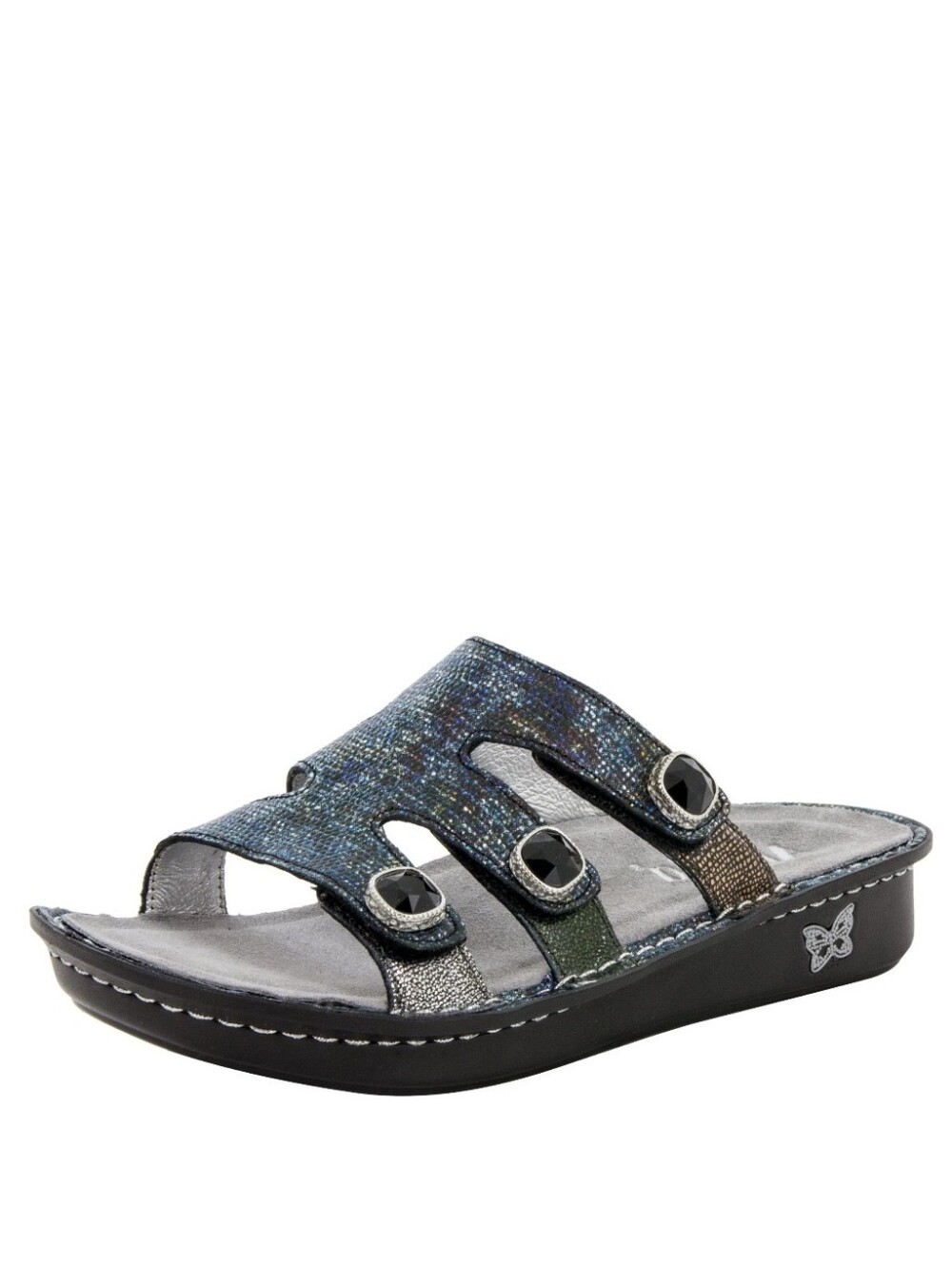 Alegria Venice Glimmer Glam Leather Slip-on Wedge Adjustable Slide Sandals 39